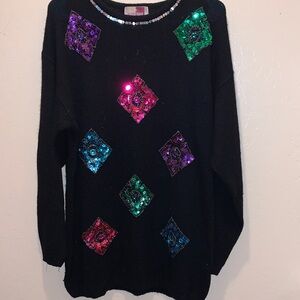 Vintage Black Sweater with Vibrant Sequin Details